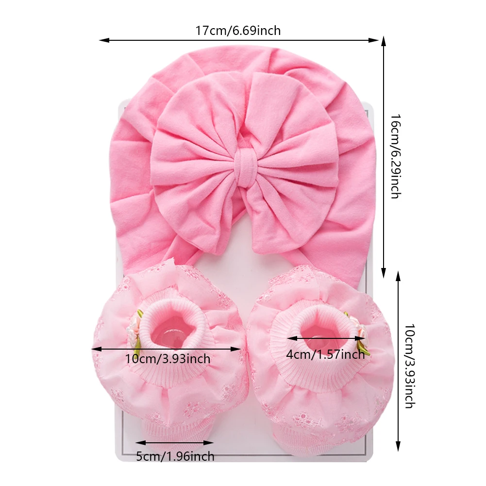 3Pcs/Set Newborn Silk Flower Baby Socks Soft Cotton Solid Big Bow Turban Caps Hats Prewalker Knitted Sock For Girls Boys Infant