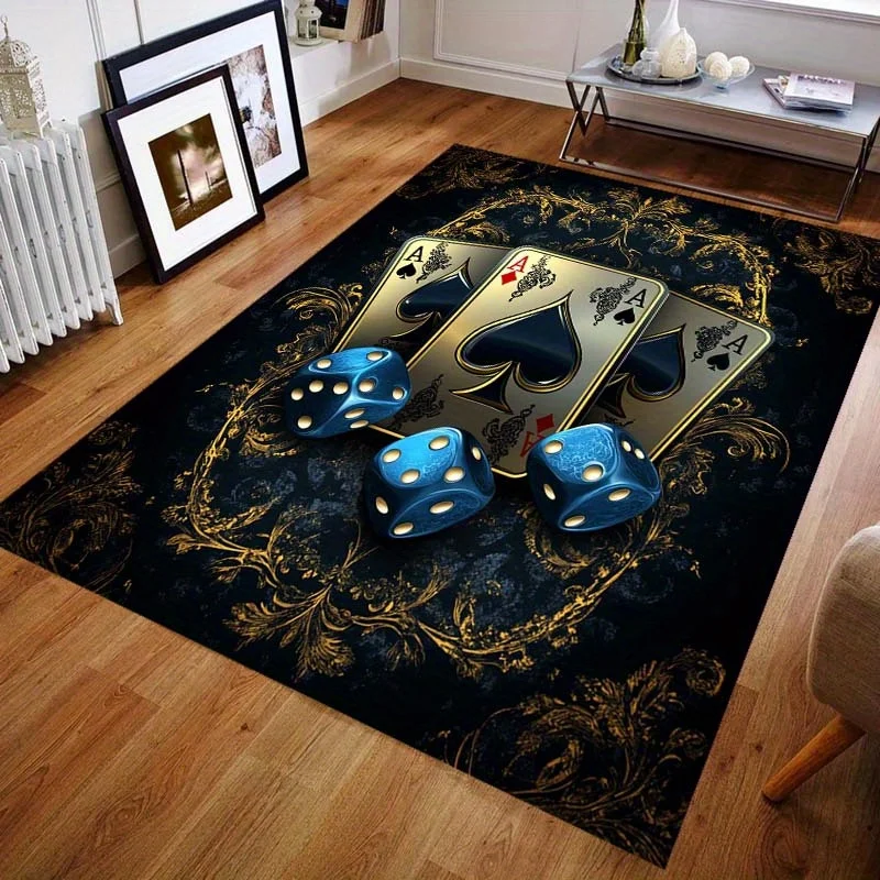 Poker Dice Number Printed Non‑Slip Rug, Creative Decor Floor Mat for Living Room, Bathroom, Entryway, Kitchen and Game Room