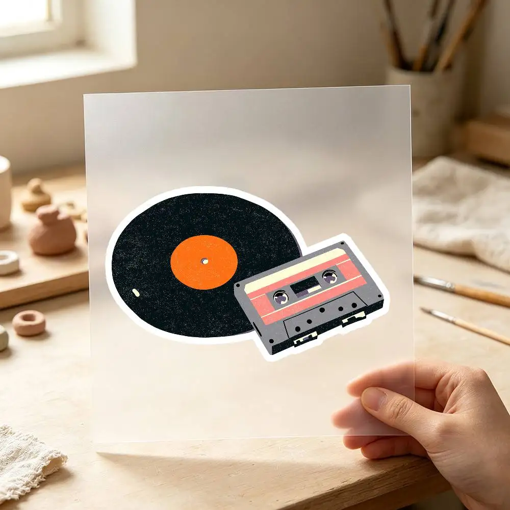 Autocollants imperméables en vinyle rétro représentant des disques vinyles et des cassettes pour décorer les vitres de voitures, les motos et les ordinateurs.