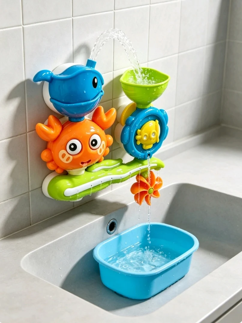 Juego de Agua Giratorio de Pared con Succión, Multispray, Rotación Interactiva, Juguete Acuático