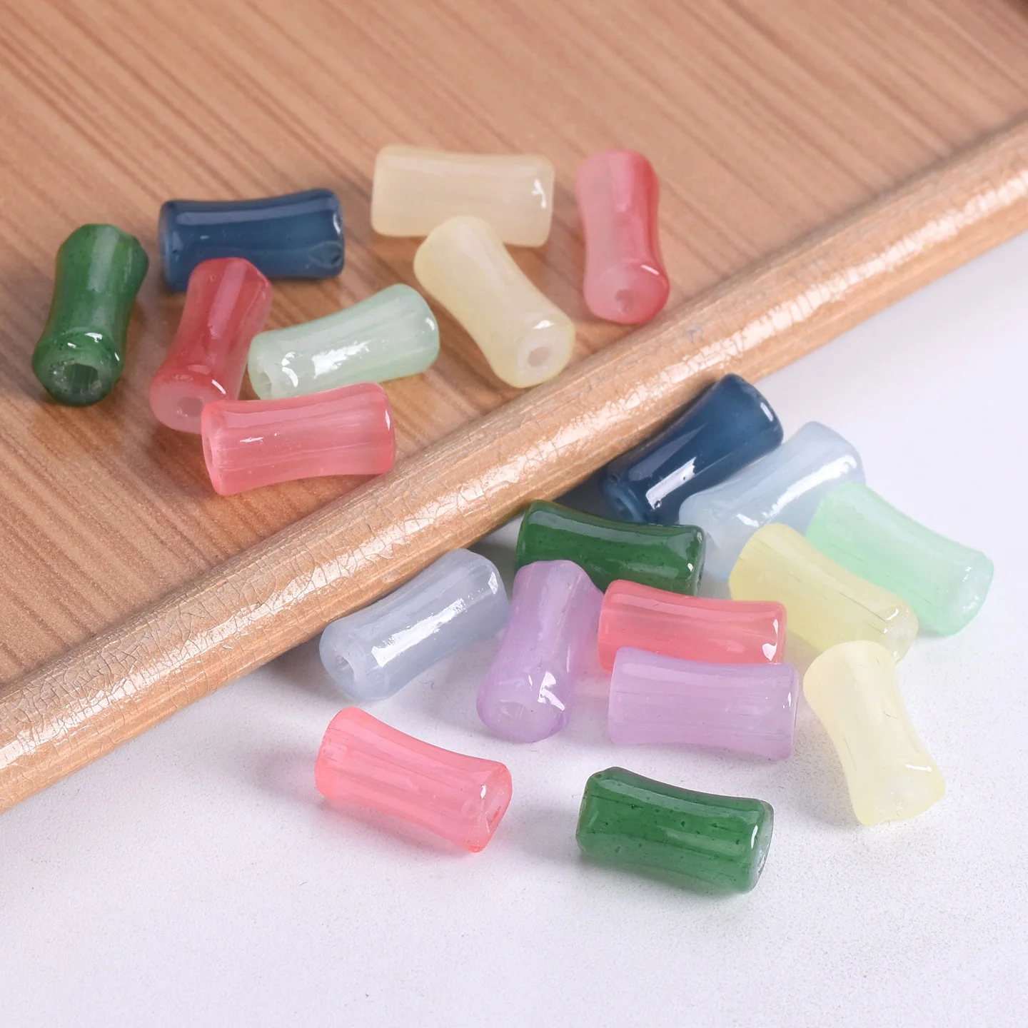 

20pcs Bamboo Tube Shape 12x6mm Imitated Jade Glass Loose Beads For Jewelry Making DIY Earring Findings