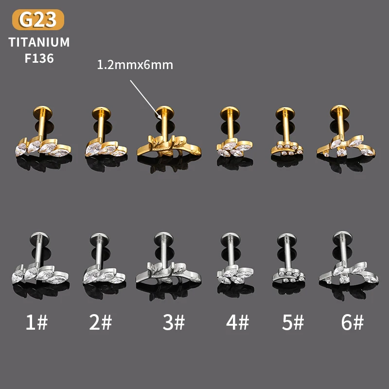 1PC G23 Titanium Leaf Labret CZ Mirco Paved Internally thread Lip Piercing F136 Ear Cartilage Helix Tragus Stud Body Piercing