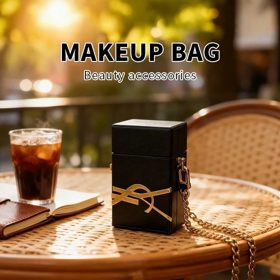 YSL Minimalist Elegant Black Shoulder Cosmetic Bag With Custom Cube Chain Design For Fashion Women Portable Daily Use Perfect Ho - view 3