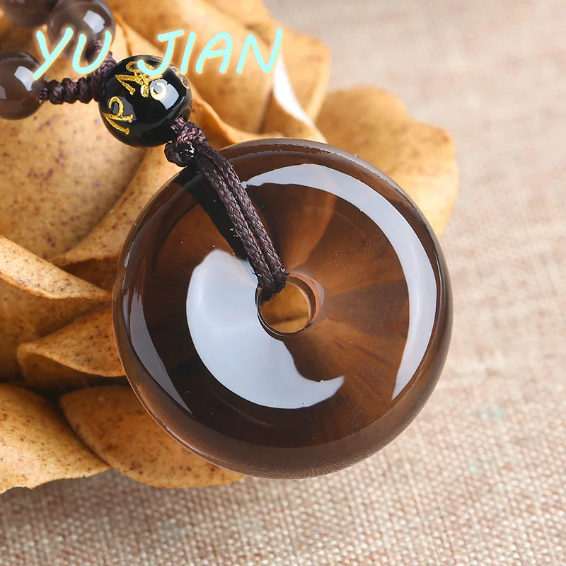 Fashion Exquisite Jewelry Natural Ice Obsidian Round Flat Buckle Pendant Glossy  Beaded Necklace Men Women Anniversary Gift Acce