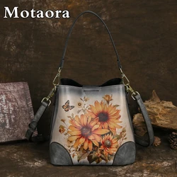 MOTAORA New 2024 Women Shoulder Bag With Colorful Painting Handheld Women's Leather Handbag For Female Niche Vintage Bucket Bags