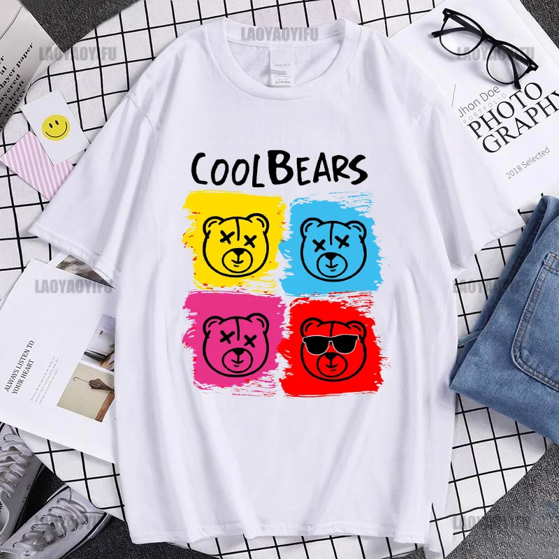 

Cool Bears Men's Cotton Summer Cute T-shirt Print T Short Sleeve Tees Solid Color Summer Wear Streetwear Tops women