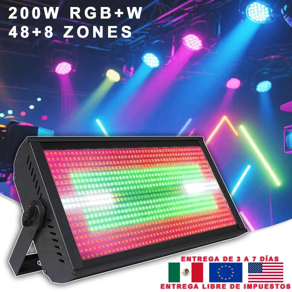 YUER Strobe Lighting 200W RGB+W 48+8 Zones Party Decoration Wedding Stage Lights For Dj Disco Aluminum Case DMX Music Controller