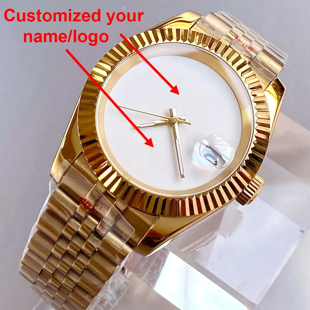 Customized Gold Men's Watch Calendar White Dial 10ATM Japan NH35A Automatic Man Watch Mechanical Sports Wristwatches 2025