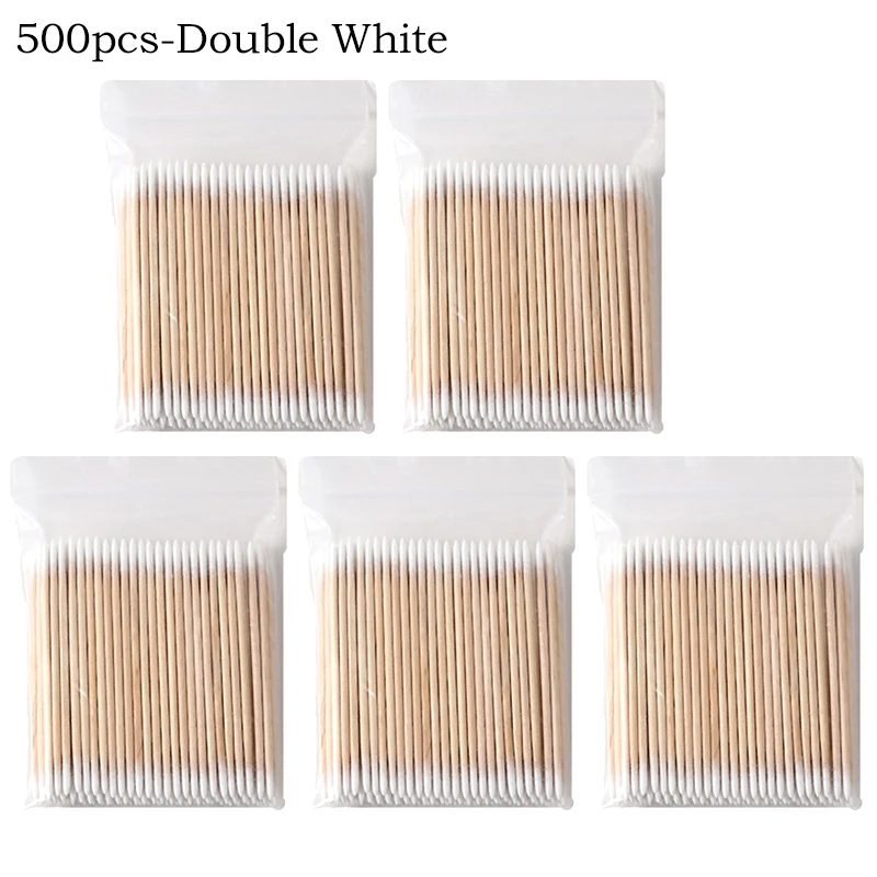 100/300/500Pcs Einweg Holz Baumwolle Tupfer Doppel Kopf Lippenstift Ohr Tupfer Wimpern Reinigung Baumwolle Knospen Maniküre schönheit Liefert