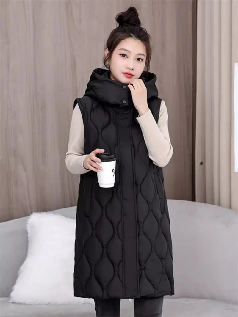 New Down Cotton Vest Women's Mid To Long Autumn Winter Large Size Korean Version Loose Outerwear Thick Waistcoat Jacket K2183