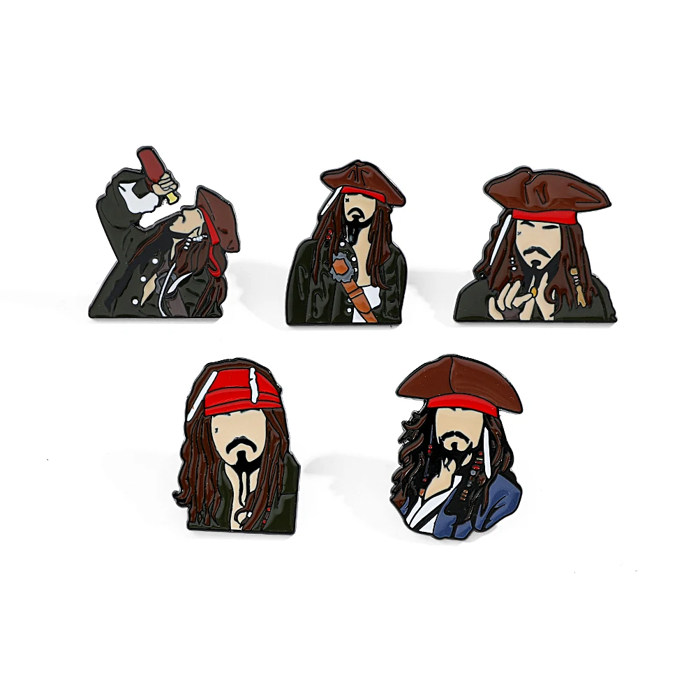 Piratas do Caribe Jack Sparrow Esmalte Pin Broche Criativo Crachá de Metal Unissex Acessório de Moda para Roupas e Mochilas
