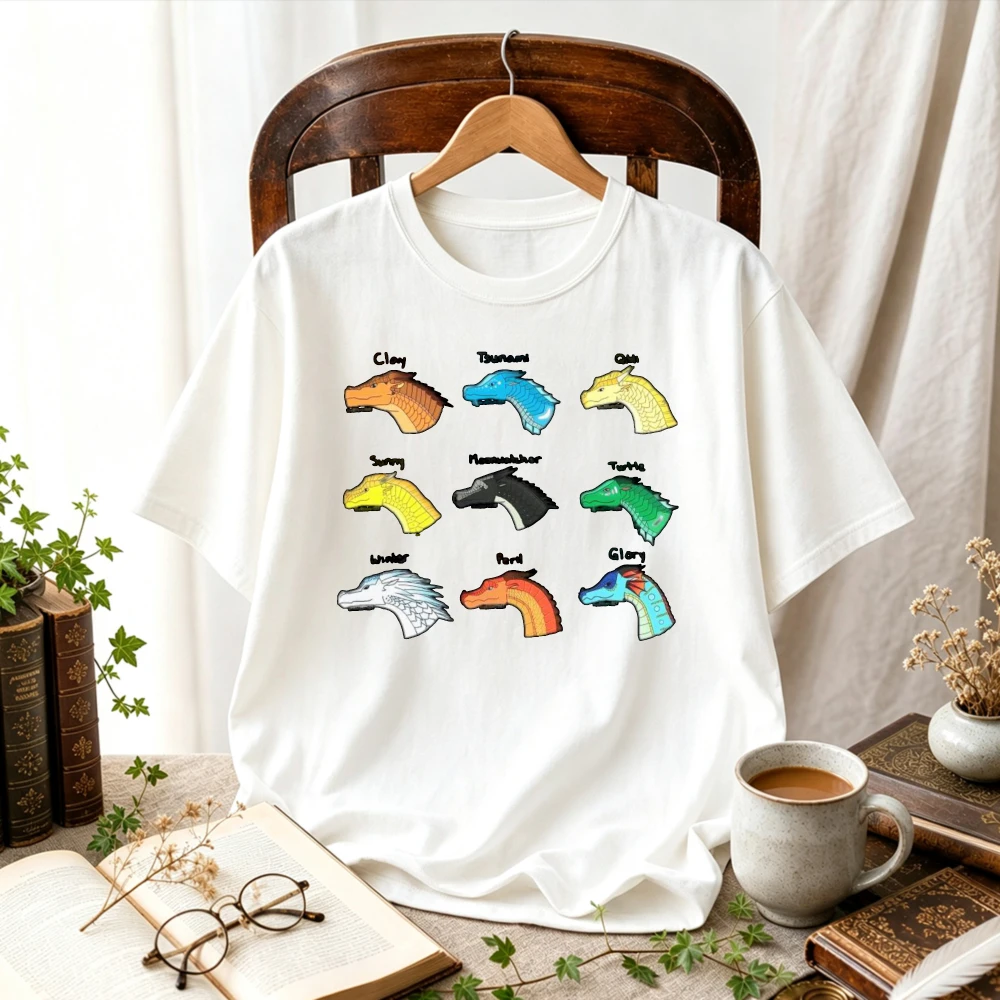 Wings of Fire Main Dragon Characters Head Collection T-Shirt Clay Tsunami Sunny Starfire Graphic Tee Unisex Wings of Fire Book