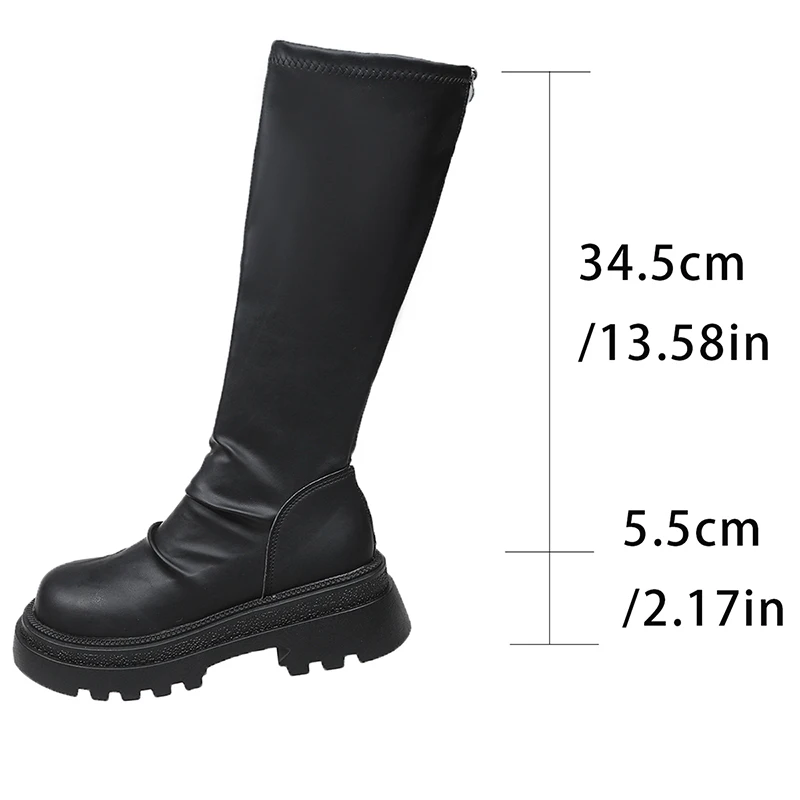 Sexy Black Thick Bottom Knee High Boots Women 2026 Winter Comfort Platform Thick Heel Elastic Long Riding Boots Plus Size Shoes