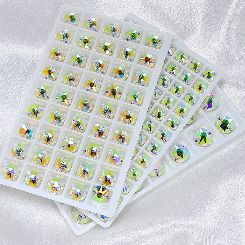 Round Rivoil Strass Sew On Rhinestones Flat Back Glass Crystal Sewing Accessories Applique Stones For Needlework Clothes Dress