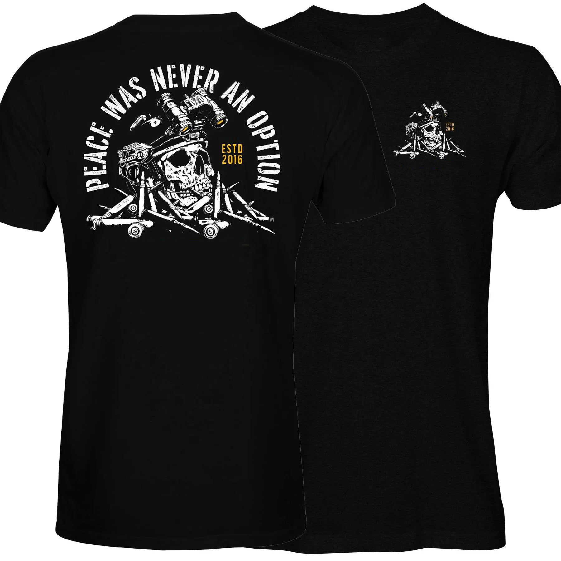 

Peace Was Never An Option. Hardcore Operator Skull T-Shirt 100% Cotton O-Neck Summer Short Sleeve Casual Mens T-shirt Size S-3XL