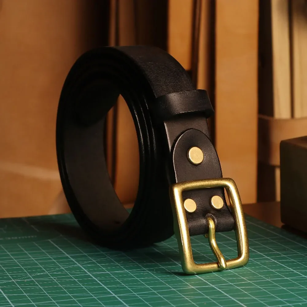 Retro Ladies' Genuine Leather Belt with Solid Brass Buckle Cowhide Belt for Casual Jeans 30mm Width