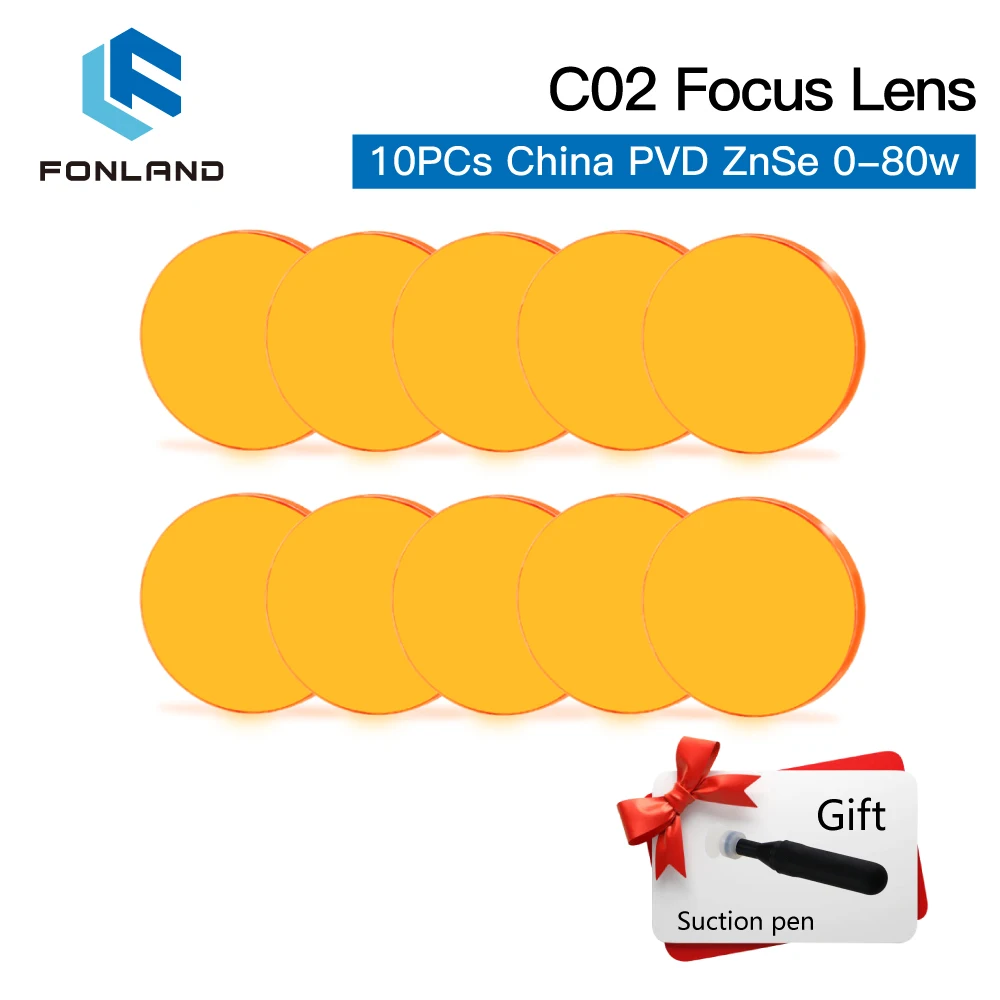 Fonland Focus Lens 3/5/10PCS USA CVD Focus Lens ZnSe DIA  20mm FL50.8/63.5 for 0-200W CO2 Laser Engraving Cutting Machine