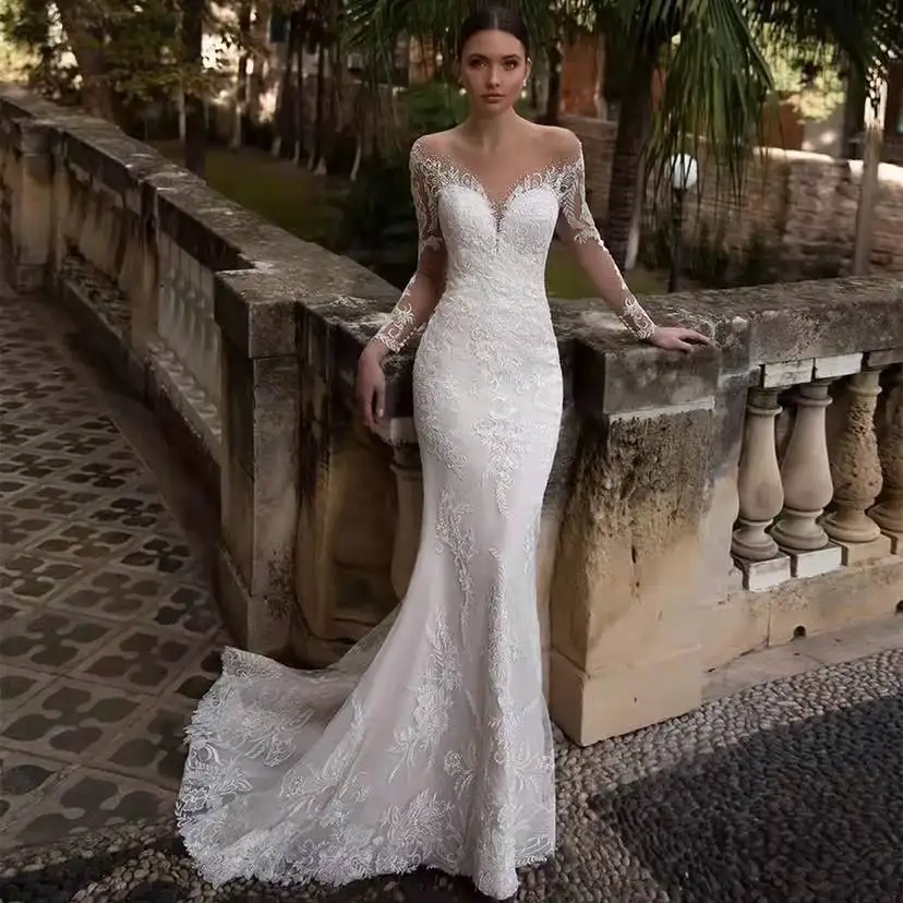 

Mermaid Wedding Dress Elegant 2025 New Simple Deep V-neck White/ Backless Travel Shoot Small Train Gown Off-the-shoulder