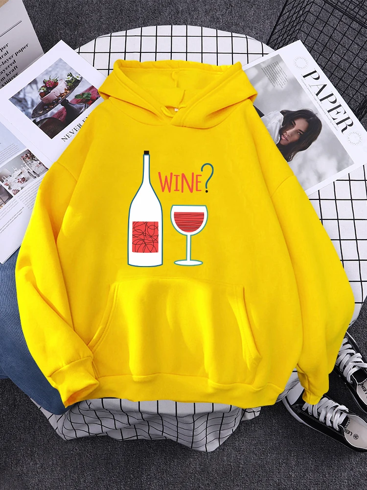 Bottles And Glasses Is This Wine Print Women Hoodies Hip Hop Street Hoody Pocket Casual Female Clothes Fashion Autumn Sweatshirt