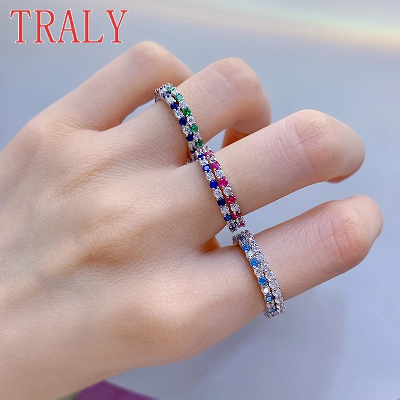 Anelli rotondi in argento Sterling 925 con fila di zaffiro con pietre preziose colorate blu/bianco per le donne fedi nuziali gioielli di lusso regalo per feste