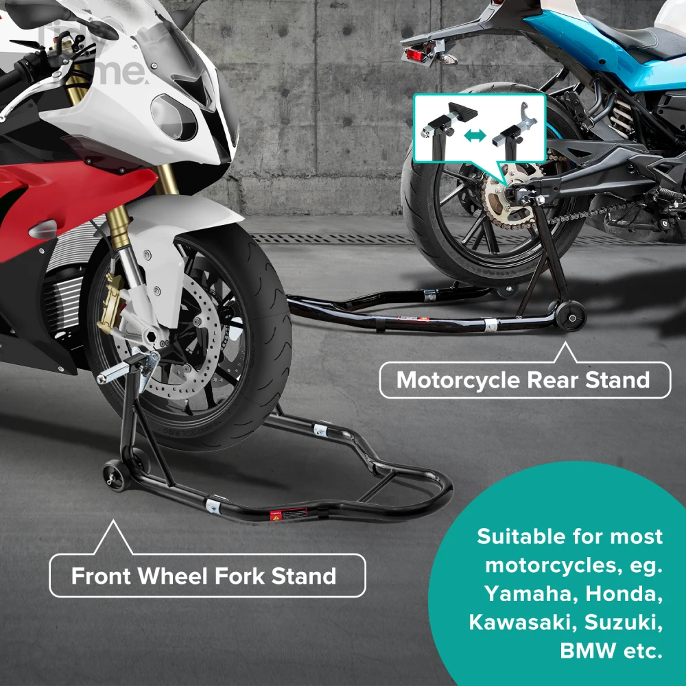 Motorcycle Stand 850LB,Sport Bike Front & Rear Wheel Lift Stands,Adjustable design suitable for most motorcycles,Black colour.