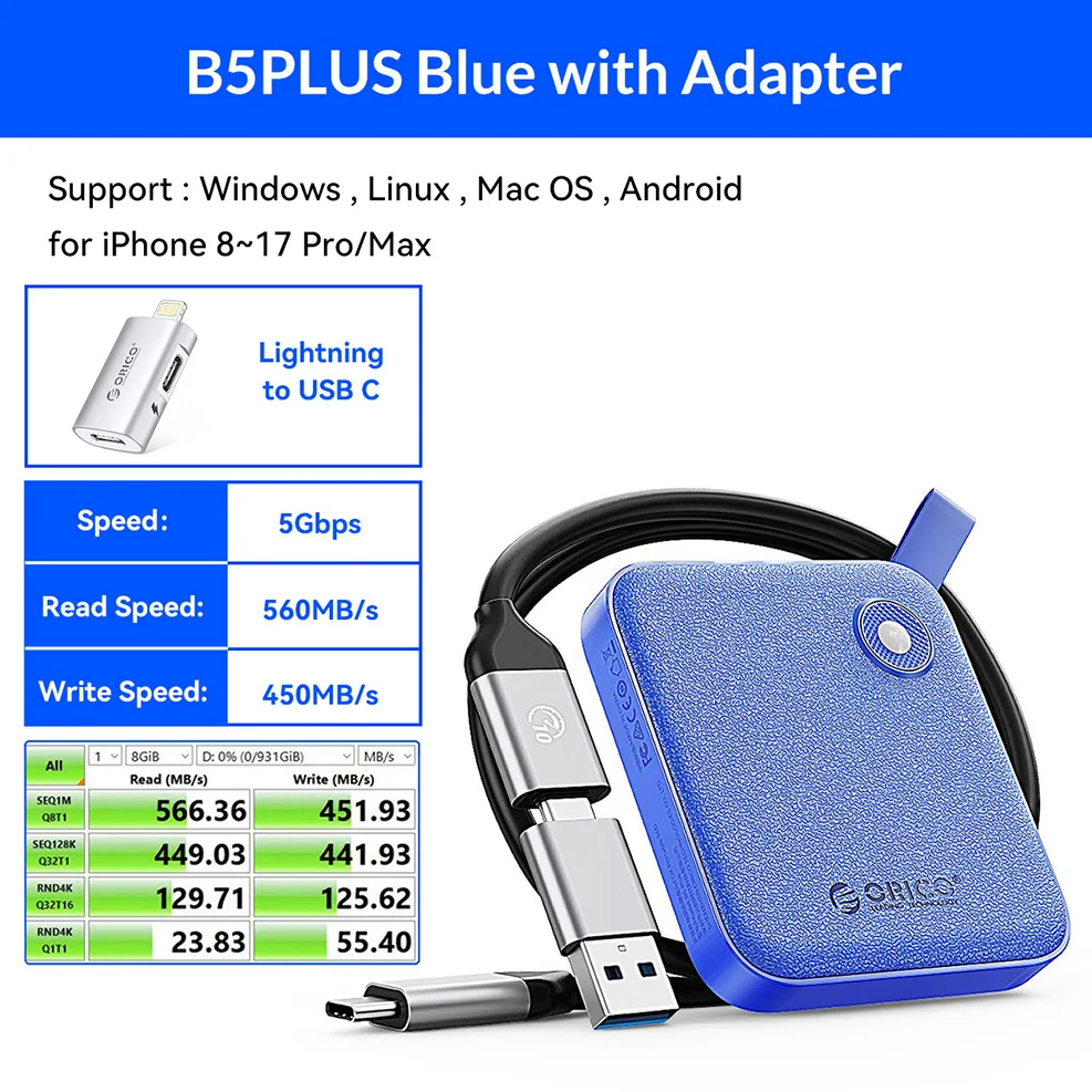 ORICO ポータブルSSD 5Gbps 2TB 1TB 512GB 256GB 外付けSSD ハード