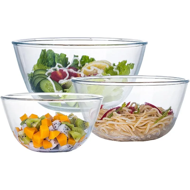 

Glass Mixing Bowl Set for Baking 3-Piece Salad Bowl Set (1qt, 2.5qt, 4.2qt), High Brosilicate Large Bowls for Kitchen Prepping