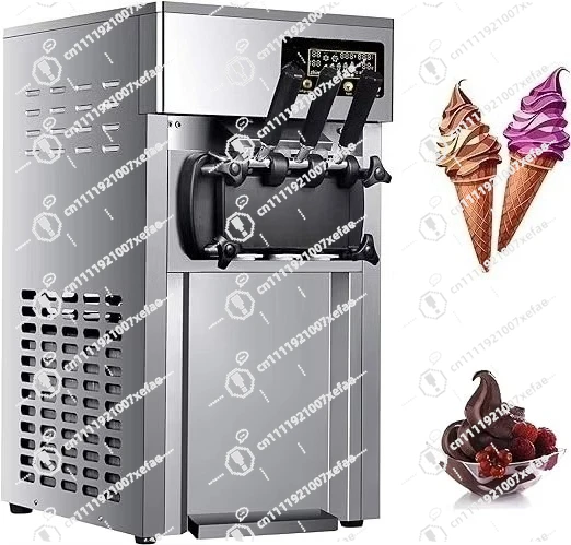18 L/H Commercial Soft Ice Cream Maker 20 Cups Continuous 1200 W Light Emitting Diode Display 3 Flavors Household