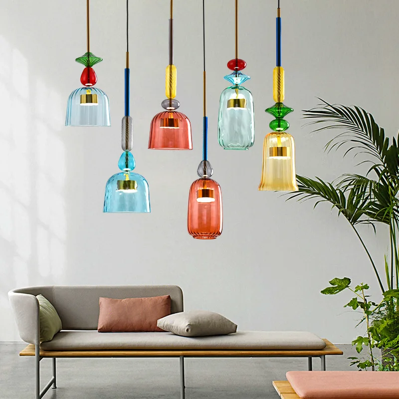 LED Glass Pendant Lamp modern Color Candy Bedroom Children\'s Room Single Head Glass Hanging Lamps Home Decor Fixtures Restaurant