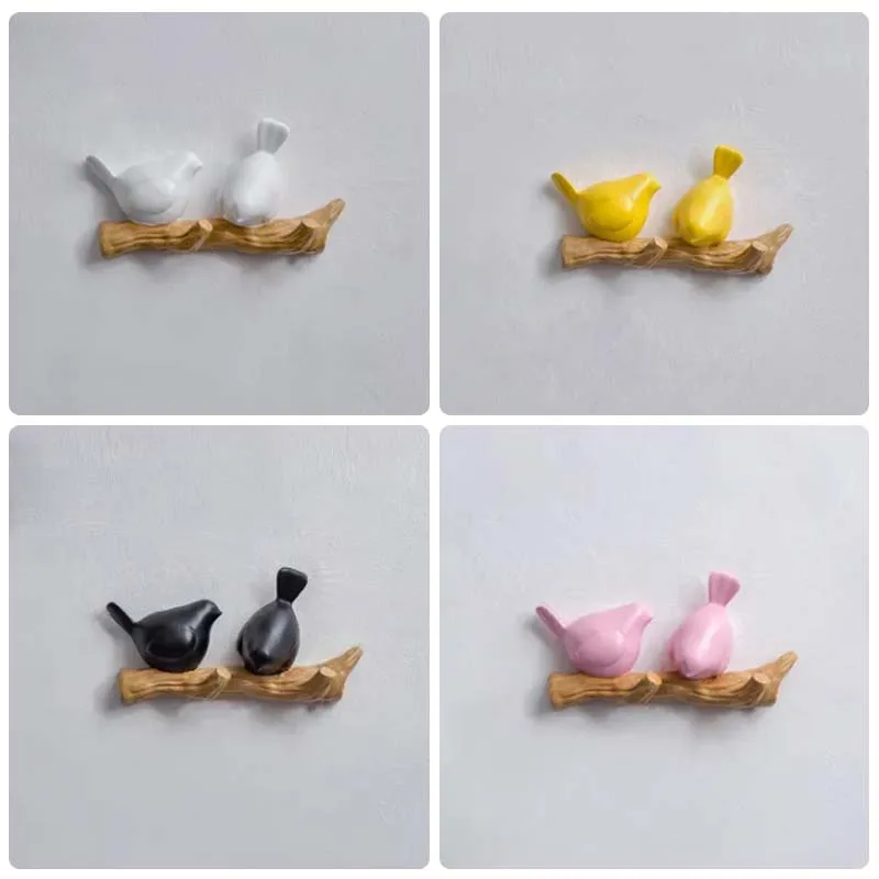 1pcs Wall Decorations Home Accessories Living Room Hanger Resin 2 Birds Key Hook Kitchen Coat Clothes Towel Hat Handbag Holder