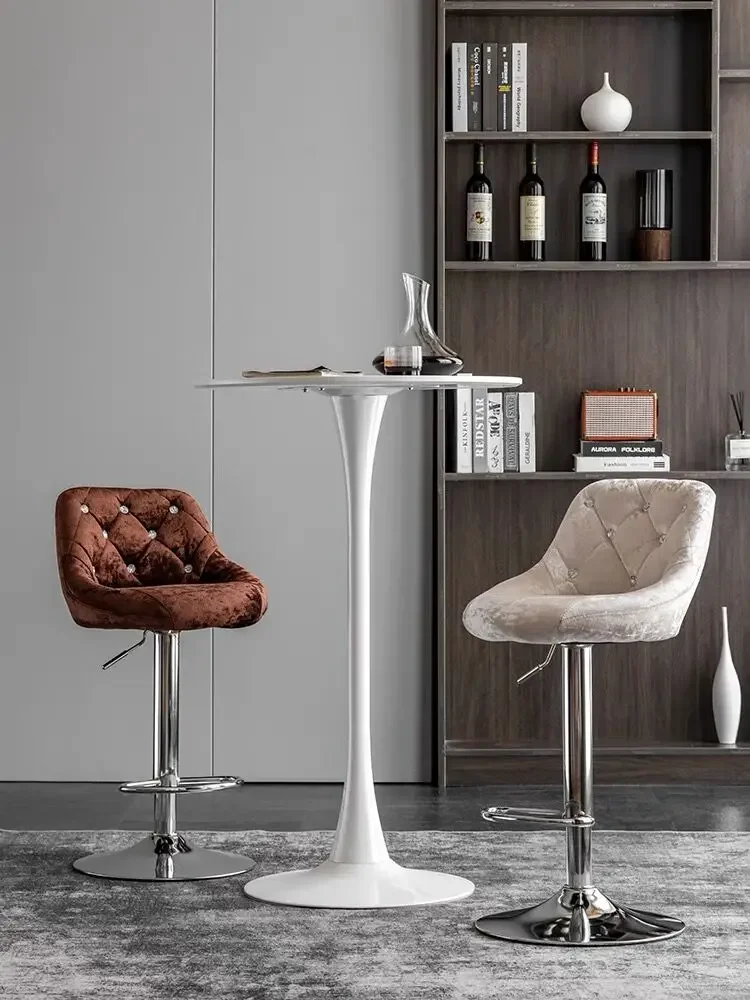 European Style Bar Chair, Velvet Bar Stool, Liftable Rotation, Front Desk High Stool, Beauty Makeup Stool, Backrest, Furniture