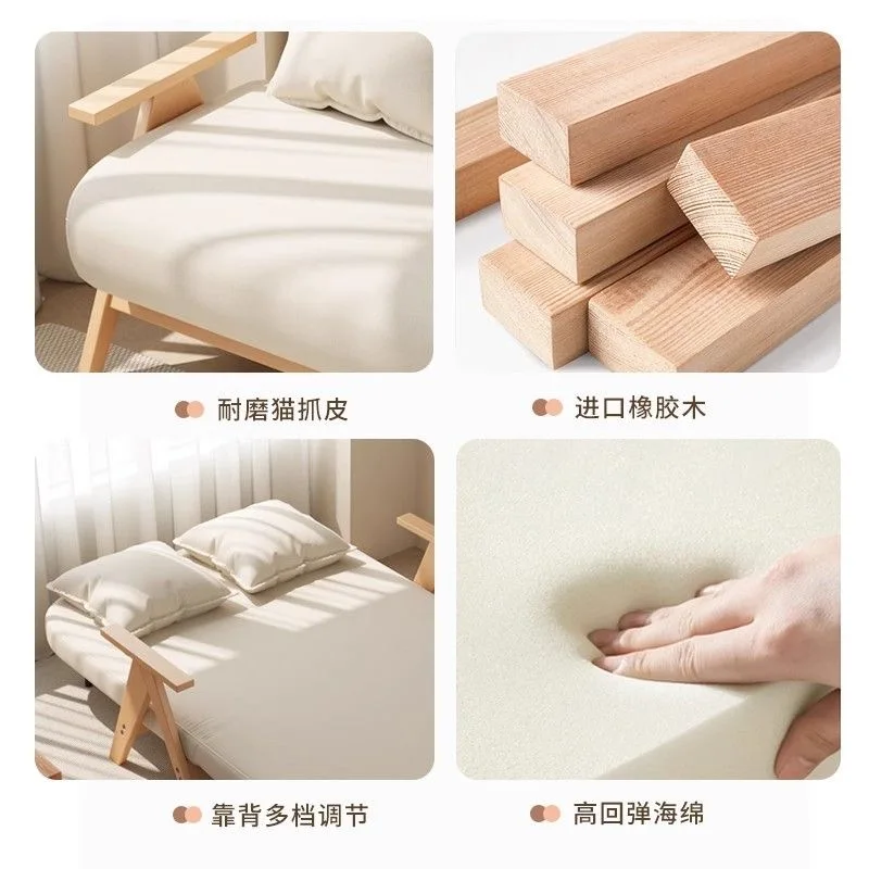 Customizable Multifunctional Solid Wood Folding  Bed - Living Room Single Double Foldable Sofa