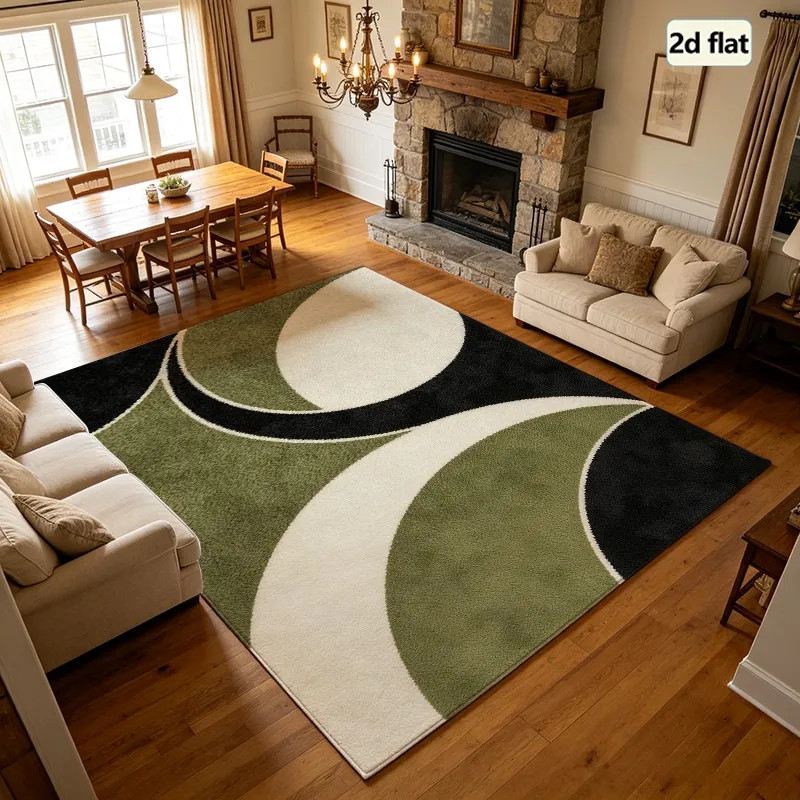 1 Piece of Modern Geometric Area Rug with Green, Black and off-white Patterns, Soft and Comfortable, All Seasons Suitable, lightweight and Easy to Care, Home Decor, Room Decor, Winter, Autumn, Ideal for Living Room, Bedroom, Dining Room
