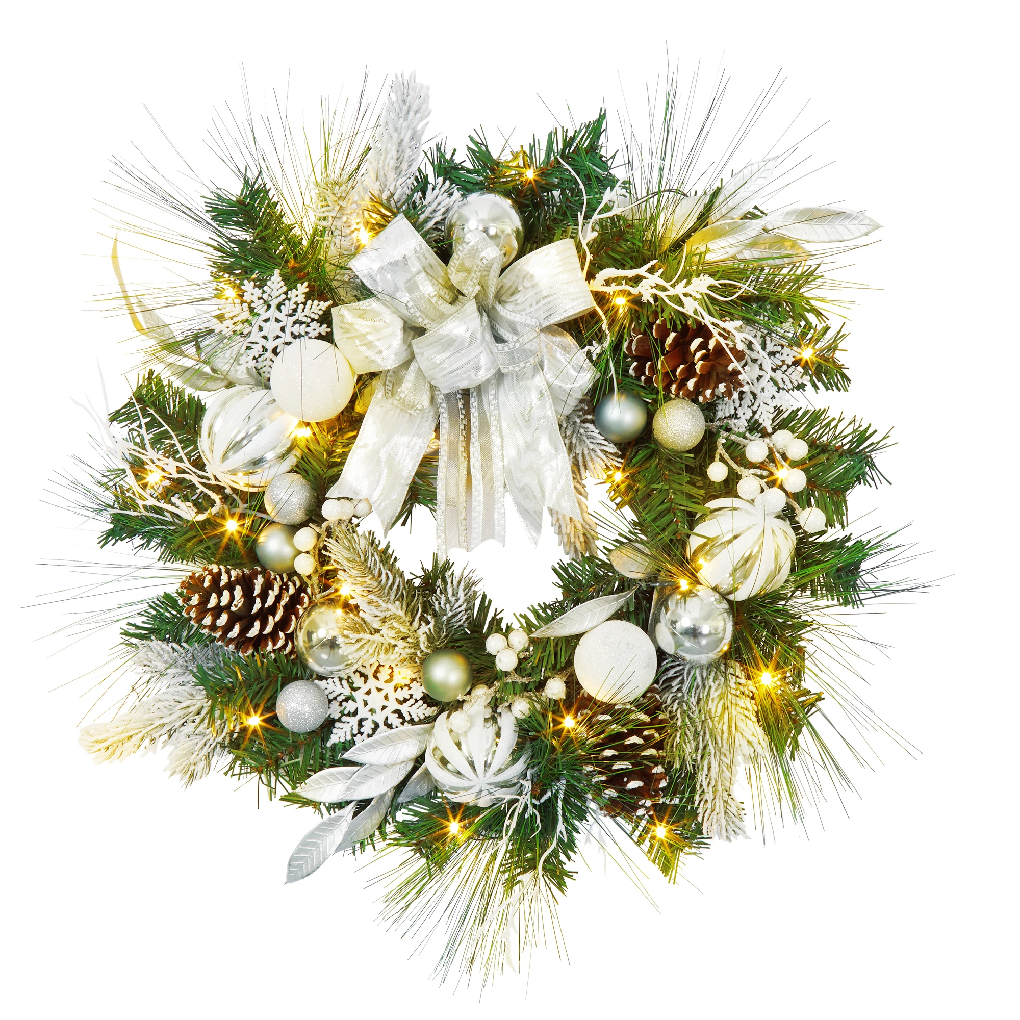 Christmas Wreath with Pine Nuts, Artificial Red Berry Crown, Christmas Tree, Staircase, Door, New Year Decoration