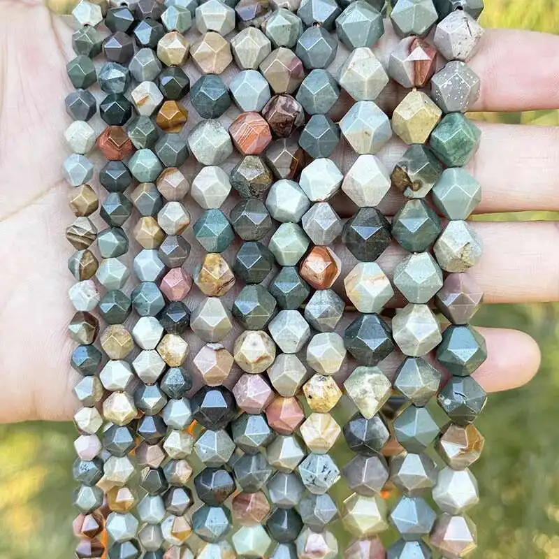 

6/8/10mm Natural Ocean Jasper Star Faceted Stone Loose Beads Strand 15 Inches for DIY Jewelry Making Necklace Bracelet Earrings