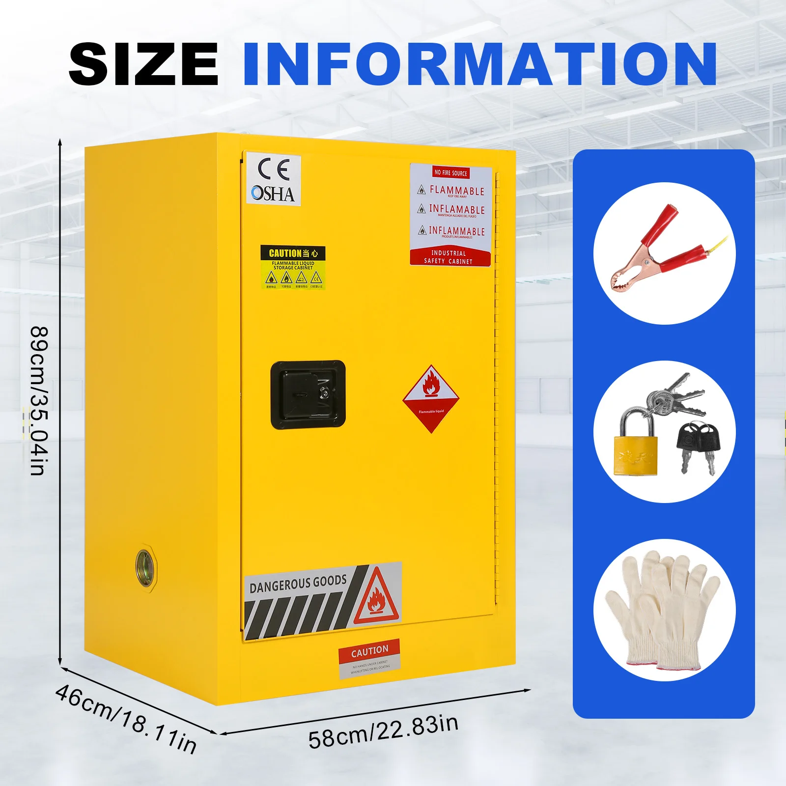 12ガロンF ﻿ 可燃性液体保管キャビネット 幅22.8インチ x 奥行き18.1インチ x 高さ35インチ 防火キャビネット 工業用途向けスチール製
