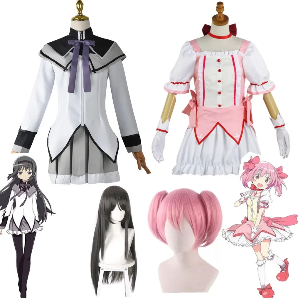 วิกผมอะนิเมะสาวน้อยมหัศจรรย์ Puella Madoka Magica Akemi Homura kaname Madoka ชุดคอสเพลย์ผู้หญิง mahou shoujo วิกผมกระโปรงชุดเดรสตัวต่อเลโก้นินจา