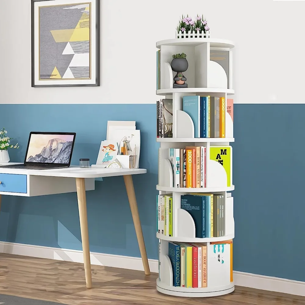 Rotating Bookshelf, 360° Revolving Bookcase Rotating Stackable Shelves Floor-Standing Storage Display Rack Used