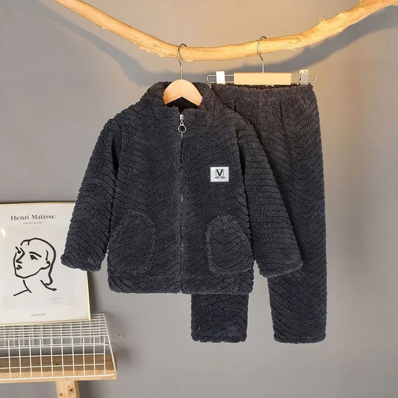 

Autumn Winter 2025 New Kids Flannel Pajamas Thickened Fleece Thermal Set Toddler Big Kids Cozy Home Wear