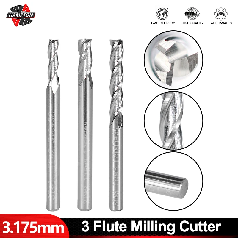 

HAMPTON 1PC 3 Flute Flat End Mill 3.175mm Shank CNC Milling Cutter Carbide Router Bit For Wood Metal Cutting Tool