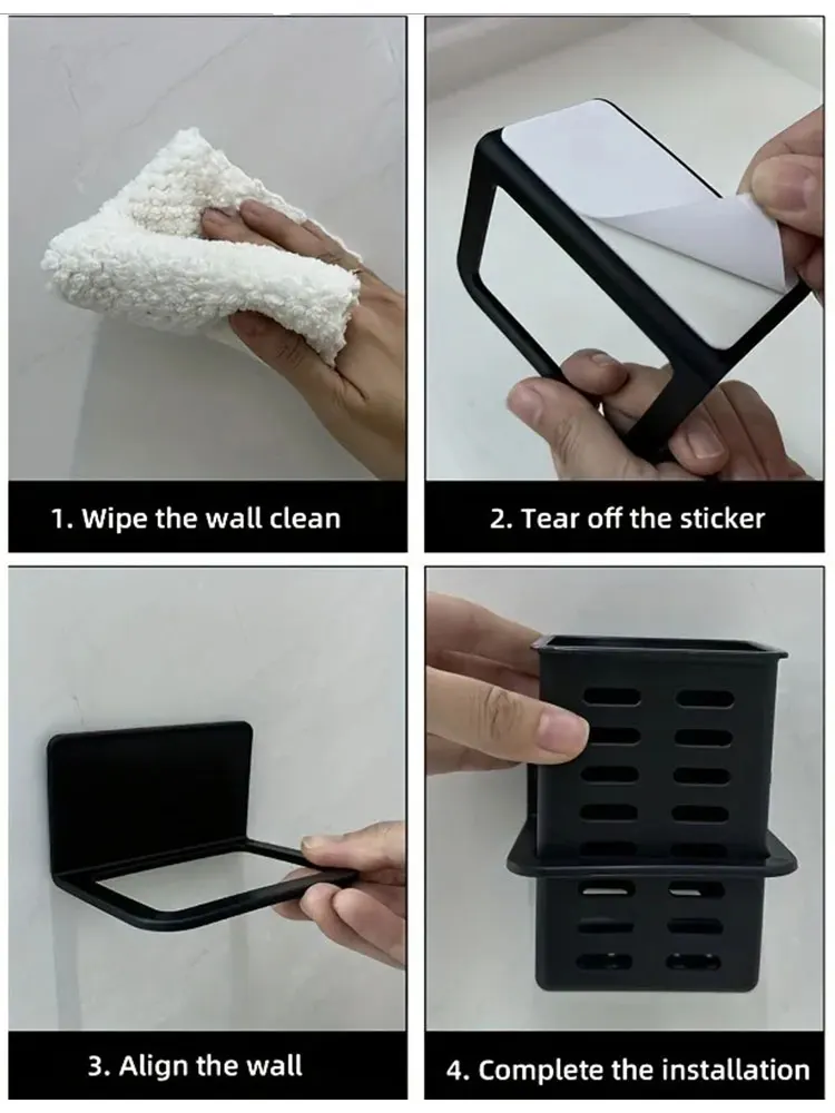 Wandmontierter Abfluss-Zahnbürstenhalter für den Haushalt, Kosmetik-Aufbewahrungsbox, keine Installation erforderlich, Stäbchenhalter, Stifthalter, multifunktional – Detail 5