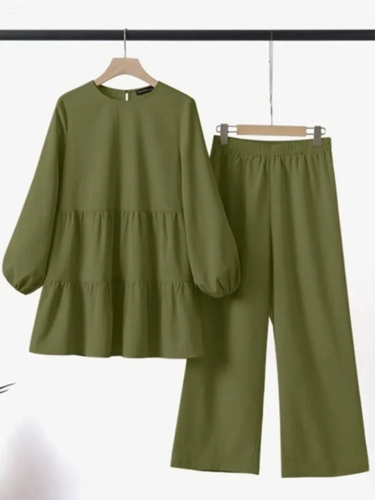 طقم نسائي مسلم مكون من قطعتين بلوزة بنطال ذو قصة أرجل واسعة بدلة رمضان عيد دبي إسلام عربي متواضع ملابس سعودية مجموعات Musulman #6