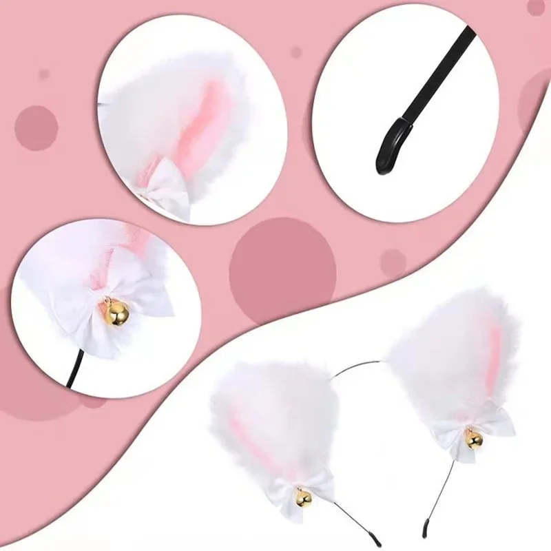 Mooie Maskerade Halloween Kat Oren Cosplay Cat Ear Party Kostuum Vlinderdas Bell Hoofdband Haaraccessoires