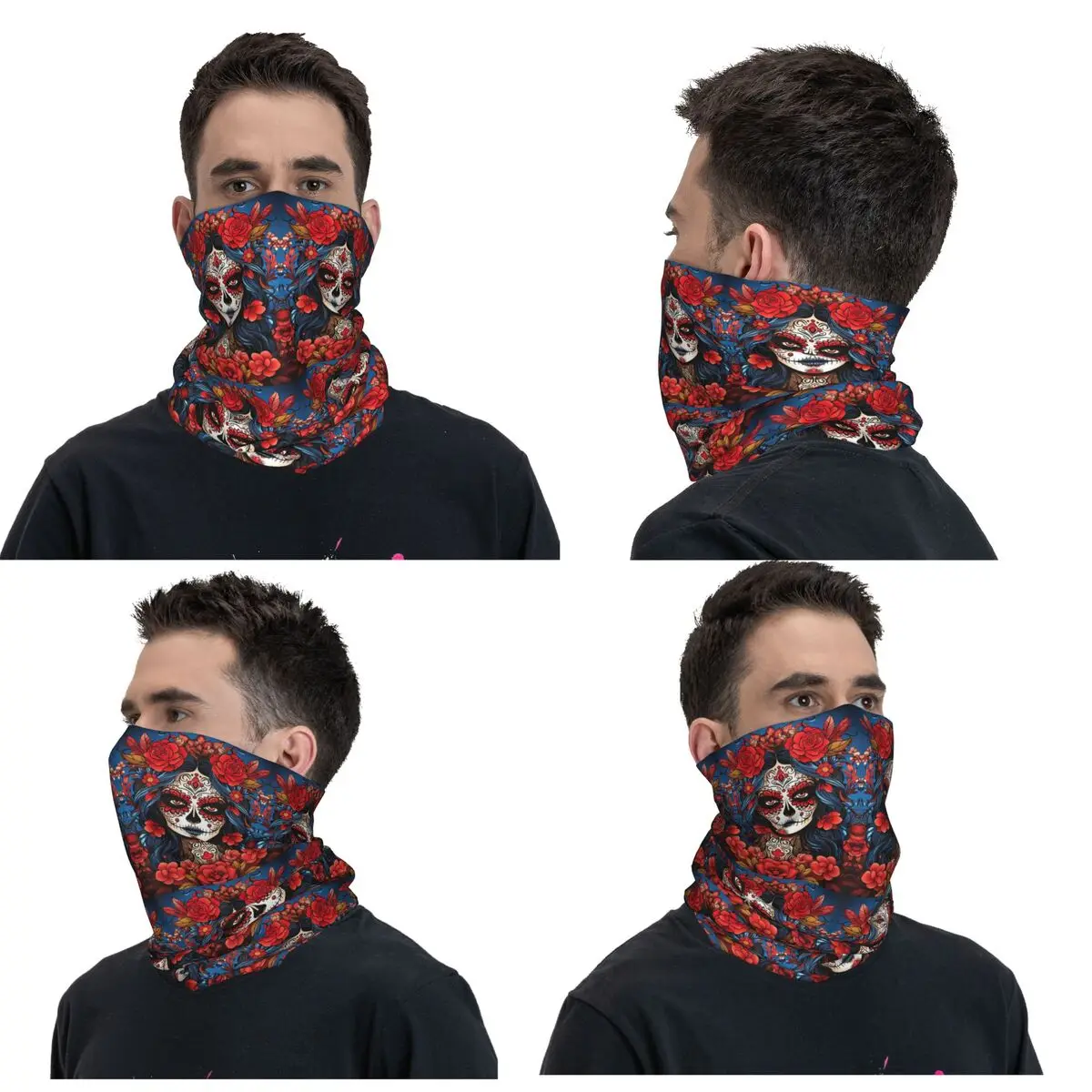 هالوين كاترينا السكر الجمجمة يوم الموتى المكسيكي سيدة باندانا غطاء الرقبة المطبوعة التفاف وشاح أغطية الرأس للجنسين الكبار يندبروف