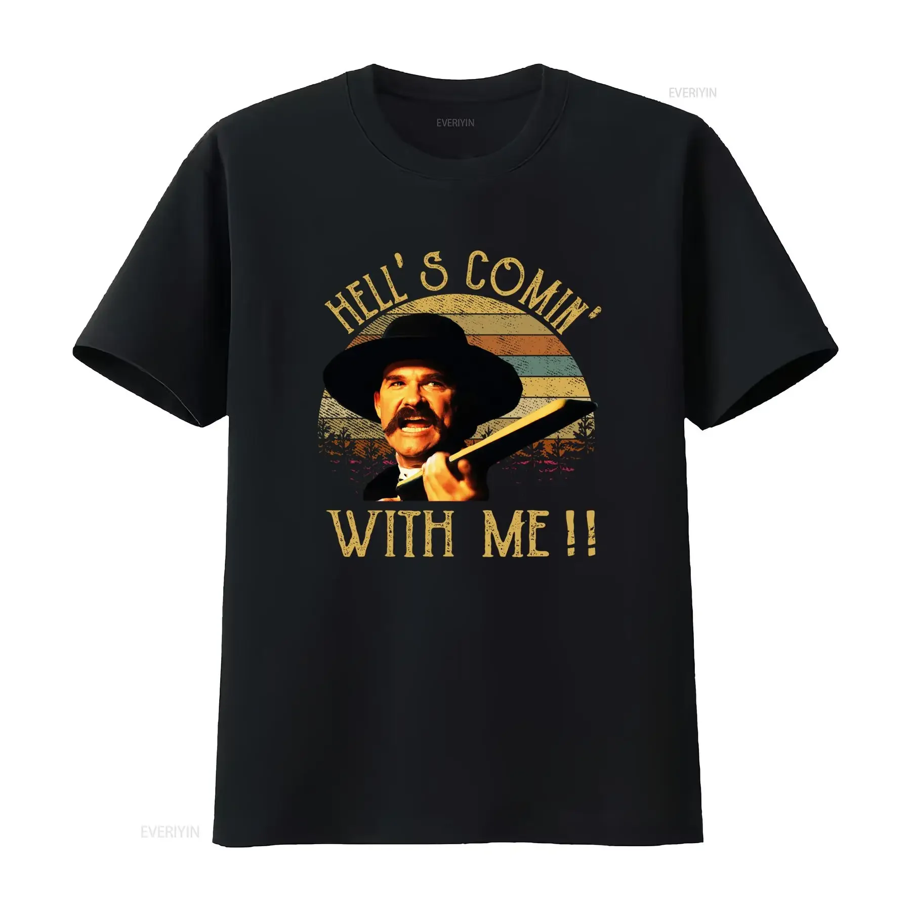 Doc Holliday Vintage T Shirt Tombstone Western with Iconic Hell's Comin' Me Print Casual Round Neck Cowboy for Movie Fans Soft