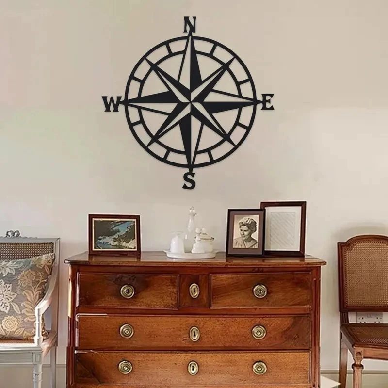 Metal Decorative Nautical Compass Wall Decor, Living Room Bedroom Porch Garden Patio Signs Wall Hanging Art Home Decor 1PC
