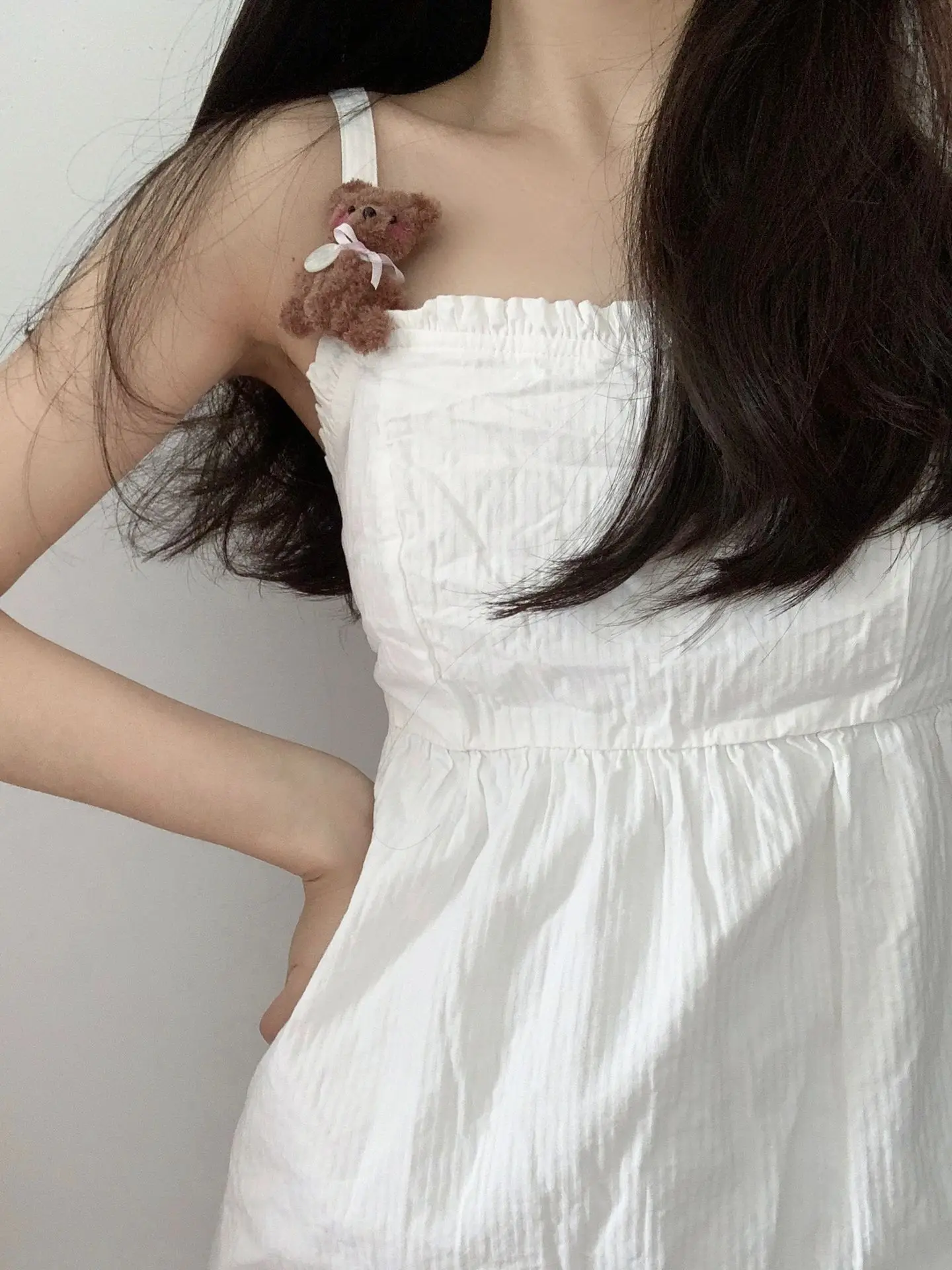 

Белое хлопковое платье-комбинация A-силуэта с завышенной талией и эффектом похудения, новинка 2023 года, для женщин