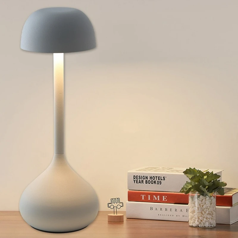 LED Table Lamp 3 Color Touch Dimming USB Rechargeable Night Light Cordless Desk Light Bedroom Bedside Lamp Mushroom Light