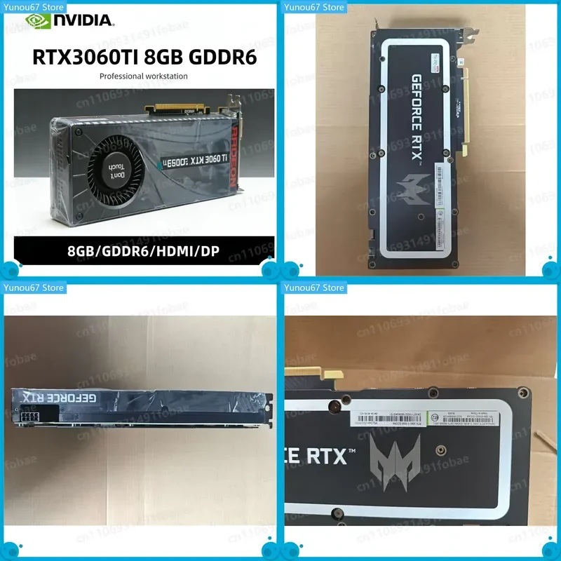 For RTX 3060TI 8GB GDDR6 Graphics Card Gaming Office GPU Support PCI-E 3.0 HDMI DP 8-Pin For Desktop Computer PC