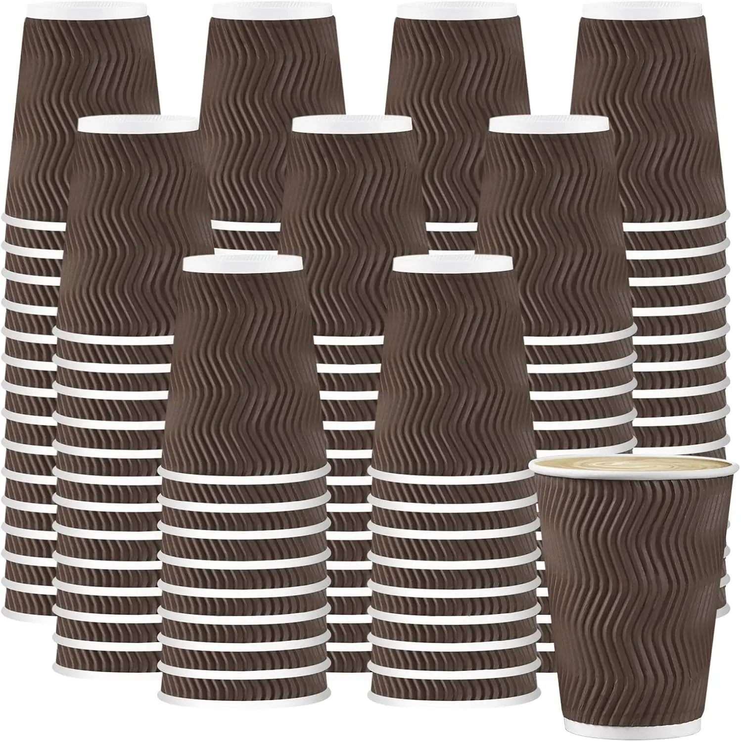 

500 Pack 12 oz Coffee Cups, Disposable Insulated Corrugated Ripple Wall Paper Coffee Cups, Hot Cold Drinking Cups for Of